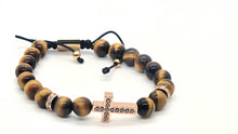 Load image into Gallery viewer, Brown Faith Rose Cross Bracelet