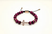 Load image into Gallery viewer, Purple Faith Rose Cross Bracelet

