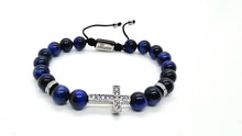 Load image into Gallery viewer, Deep Blue Faith Silver Cross Bracelet
